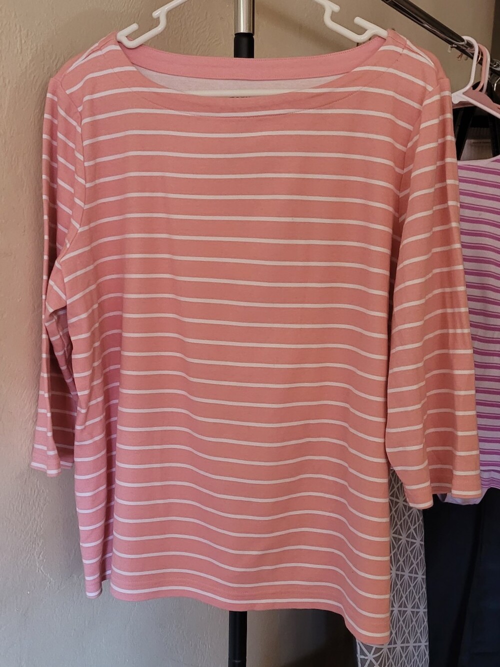 croft & barrow Pink and White Striped Long Sleeve Boatneck Top